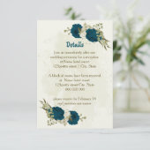blauwgroen blauw beige botanische huwelijksdetails informatiekaartje (Staand voorkant)