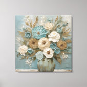 Blauwgroen Blauw Beige Salie Cream Bloemen Canvas Afdruk (Voorkant)