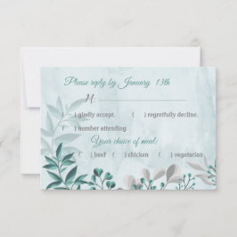 blauwgroen blauw blad bloemenrespons RSVP-kaart RSVP Kaartje