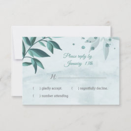 blauwgroen blauw blad botanische reactie RSVP-kaar RSVP Kaartje