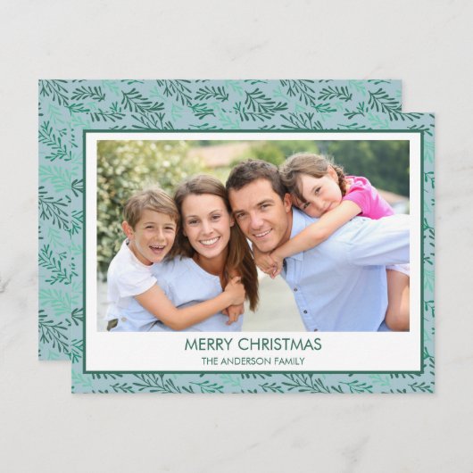 Blauwgroen Blauw Bladpatroon Eenvoudig Vrolijk Ker Feestdagenkaart (Voorkant / Achterkant)