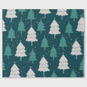 Blauwgroen blauw blauw kerstboompatroon cadeaupapier (Vlak)
