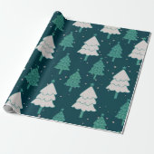 Blauwgroen blauw blauw kerstboompatroon cadeaupapier (Uitgerold)