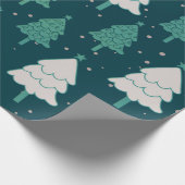Blauwgroen blauw blauw kerstboompatroon cadeaupapier (Hoek)
