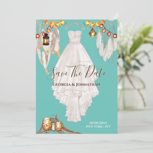 Blauwgroen blauw blauw van de maffia save the date (Staand voorkant)