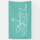 Blauwgroen blauw-blauw-wit 50e verjaardag spandoek (Verticaal)