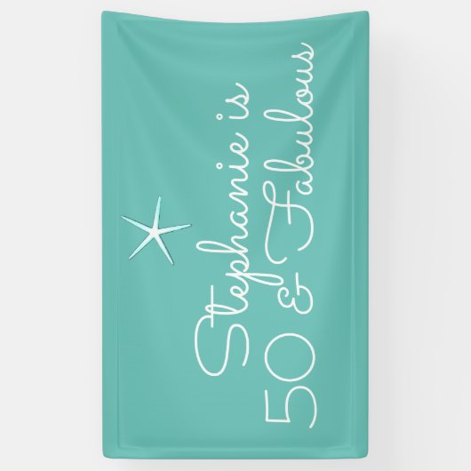 Blauwgroen blauw-blauw-wit 50e verjaardag spandoek (Verticaal)