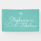 Blauwgroen blauw-blauw-wit 50e verjaardag spandoek (Horizontaal)