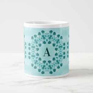 Blauwgroen Blauw Bloemen Abstract Monogram Grote Koffiekop