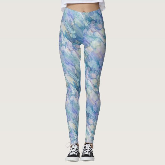 Blauwgroen Blauw Bloemen Delight Leggings (Voorkant)