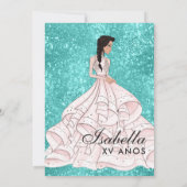 Blauwgroen Blauw Bloemen Quinceañera Verjaardagsui Kaart (Achterkant)