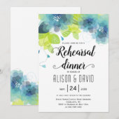 Blauwgroen blauw bloemen, repetitief diner kaart (Voorkant / Achterkant)