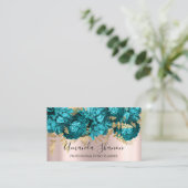 Blauwgroen blauw bloemen Roos Gold Logo Event Plan Visitekaartje (Staand voorkant)