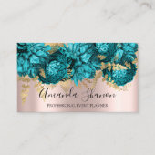 Blauwgroen blauw bloemen Roos Gold Logo Event Plan Visitekaartje (Voorkant)