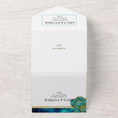 Blauwgroen & Blauw Bloemenagaat Bruiloft All In One Uitnodiging (Buitenkant)