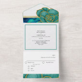 Blauwgroen & Blauw Bloemenagaat Bruiloft All In One Uitnodiging (Binnen)