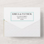 Blauwgroen & Blauw Bloemenagaat Bruiloft All In One Uitnodiging (Achterkant)