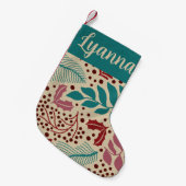 Blauwgroen Blauw Bloempatroon Retro Gezellige Kers Kleine Kerstsok (Voorkant (Hangend))