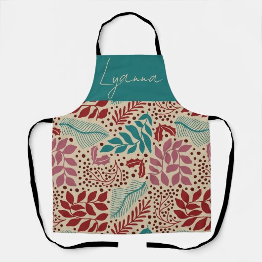 Blauwgroen Blauw Bloempatroon Retro Gezellige Kers Schort (Voorkant)