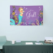 Blauwgroen Blauw Blonde Zeemeermin Baby shower Spandoek (Beurs)