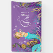 Blauwgroen Blauw Blonde Zeemeermin Baby shower Spandoek (Verticaal)