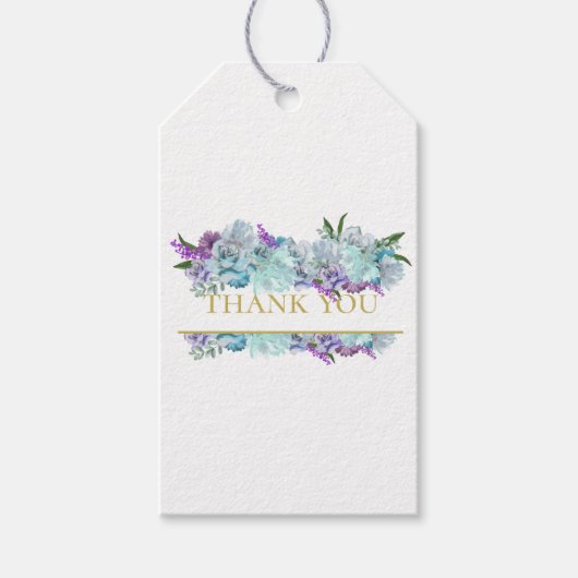 Blauwgroen blauw boeket douchefeest dank u cadeaulabel (Voorkant)