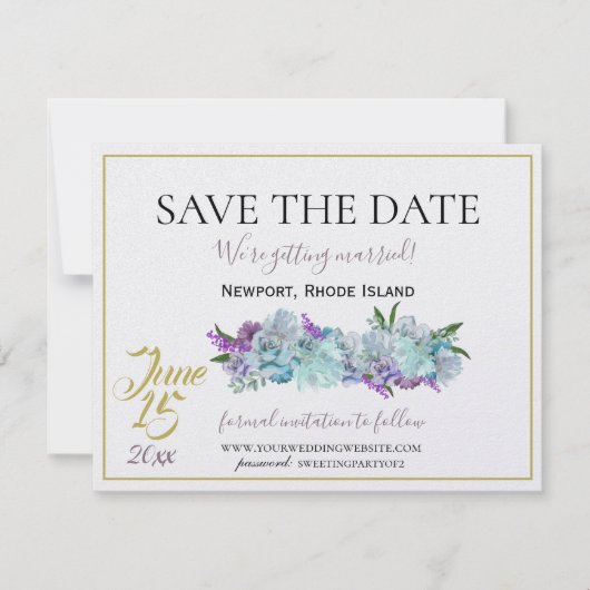 Blauwgroen Blauw Boeket Traditionele Trouwsuite Save The Date (Voorkant)