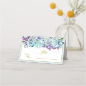Blauwgroen blauw boeket trouwsuite dank u escort plaatskaartje (Voorkant)