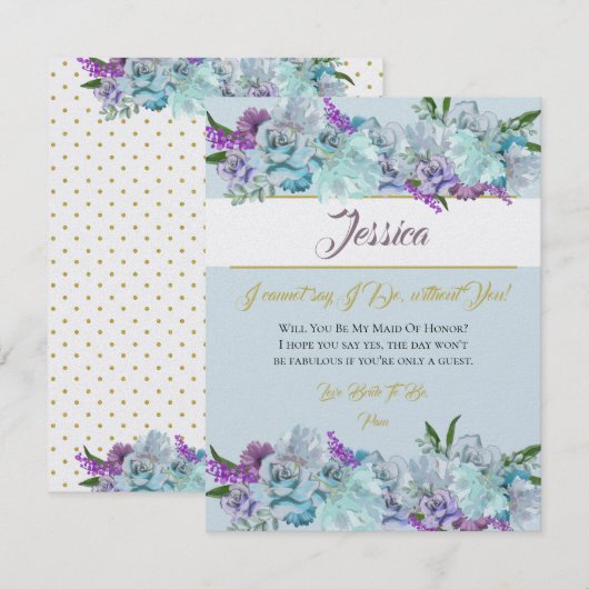 Blauwgroen Blauw Boeket Trouwsuite Wees Mijn Bruid Kaart (Voorkant / Achterkant)