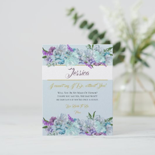 Blauwgroen Blauw Boeket Trouwsuite Wees Mijn Bruid Kaart (Staand voorkant)