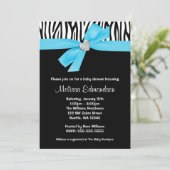 Blauwgroen Blauw Boog Diamant Hart Zebra Baby show Kaart (Staand voorkant)