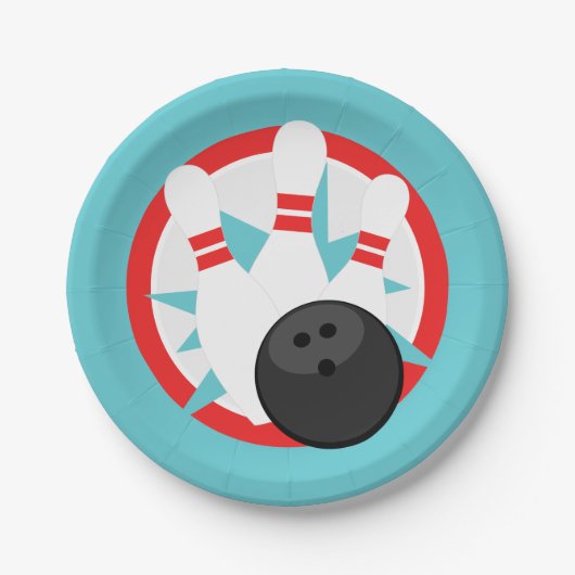 Blauwgroen Blauw Bowling Pin Paper Borden Papieren Bordje (Voorkant)