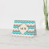 Blauwgroen blauw bruin Chevron Modern Monogram Notitiekaartje (Voorkant)