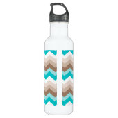 Blauwgroen blauw bruin Chevron Modern Monogram Waterfles (Achterkant)