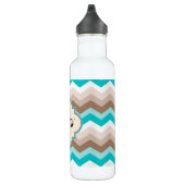 Blauwgroen blauw bruin Chevron Modern Monogram Waterfles (Rechts)