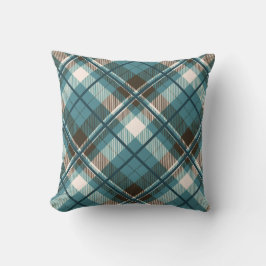 Blauwgroen Blauw Bruin Plaid Kussen