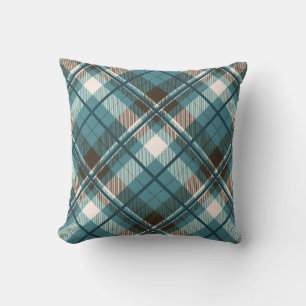 Blauwgroen Blauw Bruin Plaid Kussen
