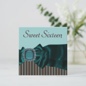 Blauwgroen Blauw Bruin Sweet 16 Party Kaart (Staand voorkant)