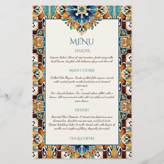 Blauwgroen Blauw bruin  talavera menukaarten (Voorkant)