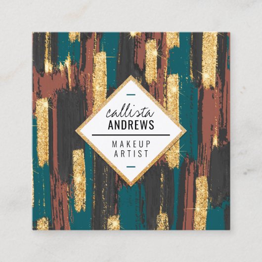 Blauwgroen Blauw Bruin Zwart Goud Glitter Paint Ma Vierkante Visitekaartje (Voorkant)