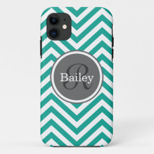 Blauwgroen blauw Chevron Monogram Case-Mate iPhone Case