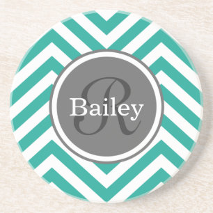 Blauwgroen blauw Chevron Monogram Zandsteen Onderzetter