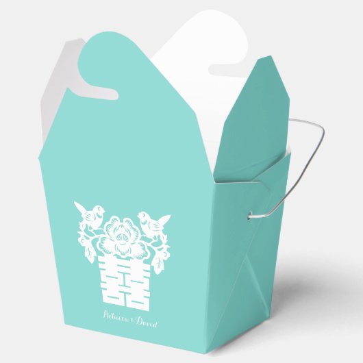 Blauwgroen Blauw Chinees Tortelduifjes Dubbel Gelu Bedankdoosjes (Geopend)