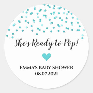 Blauwgroen Blauw Confetti Hart Ze is klaar om te P Ronde Sticker