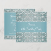  Blauwgroen Blauw Damask 13e Verjaardagsfeest Kaart (Voorkant / Achterkant)