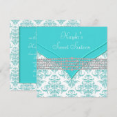 Blauwgroen Blauw Damask Sweet 16 Party Kaart (Voorkant / Achterkant)