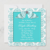 Blauwgroen Blauw Damask Sweet 16 Party Kaart (Achterkant)