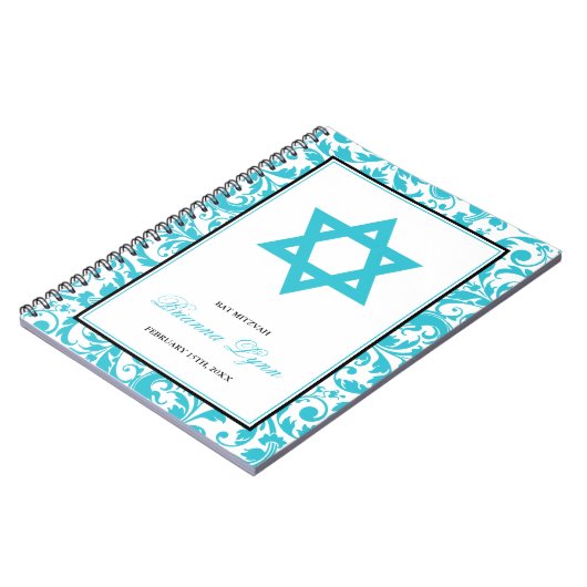 Blauwgroen blauw dampleisterboek Mitzvah Notitieboek (Linkerzijde)