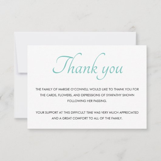 Blauwgroen Blauw Dank u begrafenisherdenkingsdiens Bedankkaart (Voorkant)