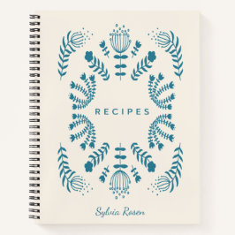 Blauwgroen blauw Deens folk Flowers Personalized R Notitieboek